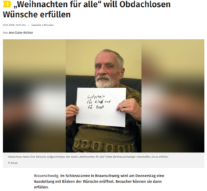 Ein bedürftiger Mensch mit seinem Wunschzettel zu Weihnachten