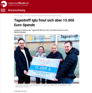 Übergabe des Spendenschecks an den Tagestreff Iglu